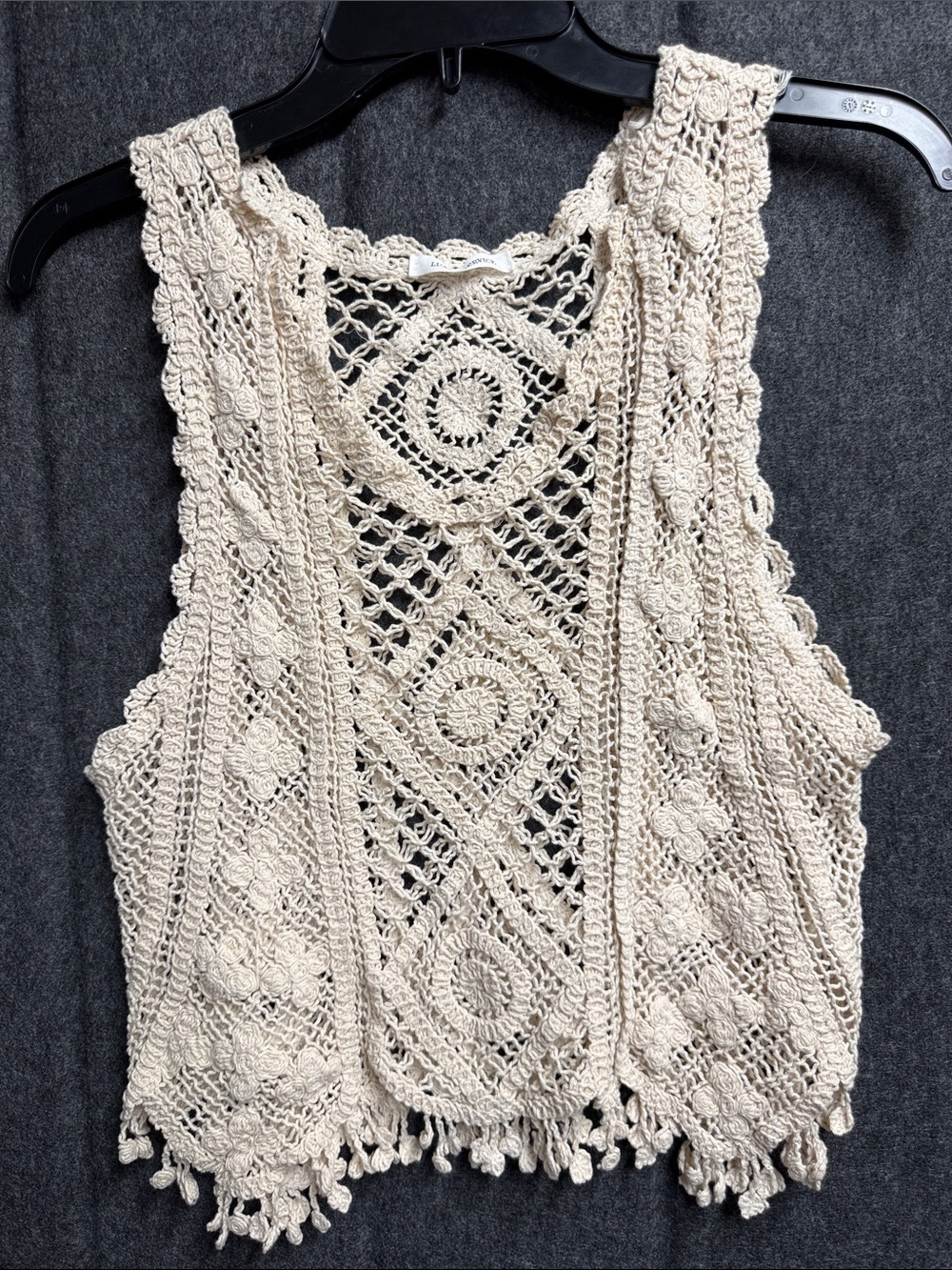 Boho Crochet Cream Tank Vest - Women's Lightweight Layering Top - Picture 1 of 4
